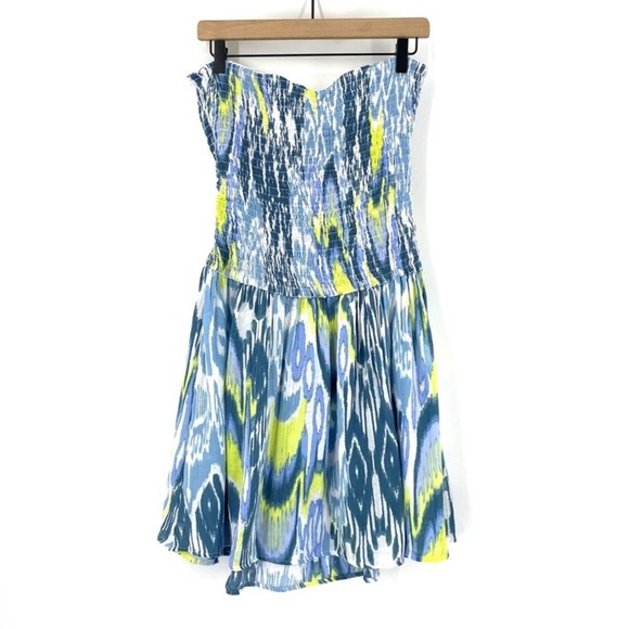 NWT Anthropologie Blue Motif Watercolor Print Reversible Smocked Mini Dress - Picture 4 of 7